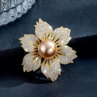 【hot】❁☸✶  Elegante temperamento bauhinia strass broche terno pérola feminino corsage flor festa de casamento vestido diário cardigan acessórios