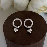 [COD] Small bead circle love earrings sweet autumn and winter temperament hollow design heart-shaped stud women