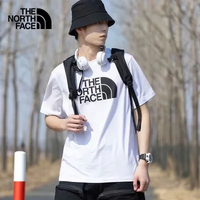 THE NORTH FACE เสื้อยืดพิมพ์โลโก้2023ผ้าฝ้ายยอดนิยมใหม่,เสื้อยืดแขนสั้นระบายอากาศได้ดีคอกลมทรงหลวม