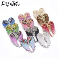 【cw】 Pipitree Colors Feather Brooch Rhinestone Brooches Pins Jewelry ！