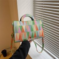 LASGO 2023 Popular Contrasting Color Small Bag Women Summer Casual Textured Messenger Bag Western Style Design One Shoulder Small Square Bag 〖WYUE〗