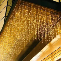 EU Christmas LED Icicle Curtain String Light ตกแต่งสำหรับ Home Garland Outdoor Party Street The House Decor Droop 0.6-0.8M