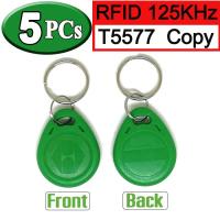 5PCs T5577 Copy Rewritable Writable Rewrite EM ID keyfobs RFID Tag Key Ring Card 125KHZ Proximity Token Badge Duplicate  Color: Green