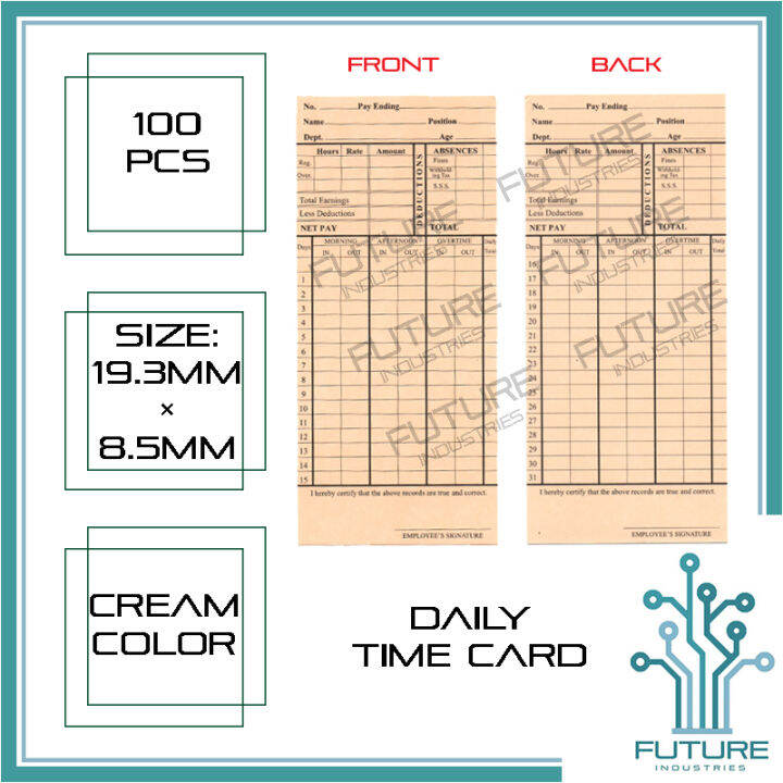 Daily Time Cards DTR Monthly 2-Sided Printed Clock In Log In Time Card ...