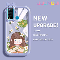 Jlingji เคสสำหรับ VIVO Y30เคส Y50 Y30i แฟชั่นเด็กผู้หญิงดอกไม้เล็กๆน้อยๆมอนสเตอร์เคสนิ่มกันกระแทกเคสโทรศัพท์โปร่งใสทนต่อการขัดถูฝาครอบป้องกันเลนส์กล้องถ่ายรูปซิลิกาเจล TPU