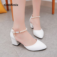 Cresfimix women fashion pu leather 5.5cm high heel pumps lady comfortable pu leather white high heel shoes y shoes a2082