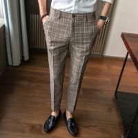 COD SDFERTREWWE Size 28-36 Men Plaid Ankle-length Pants Casual Fashion Korean Style Slim Fit Chinos Formal Trousers