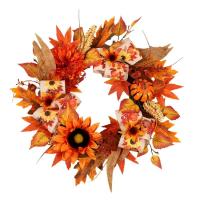 Fall Wreath Decoration 40cm Decorative Artificial Luminous Wreath Multifunctional Front Door Autumn Decor Reusable Orange Yellow Fall Flower Wreath for Indoor Outdoor classy