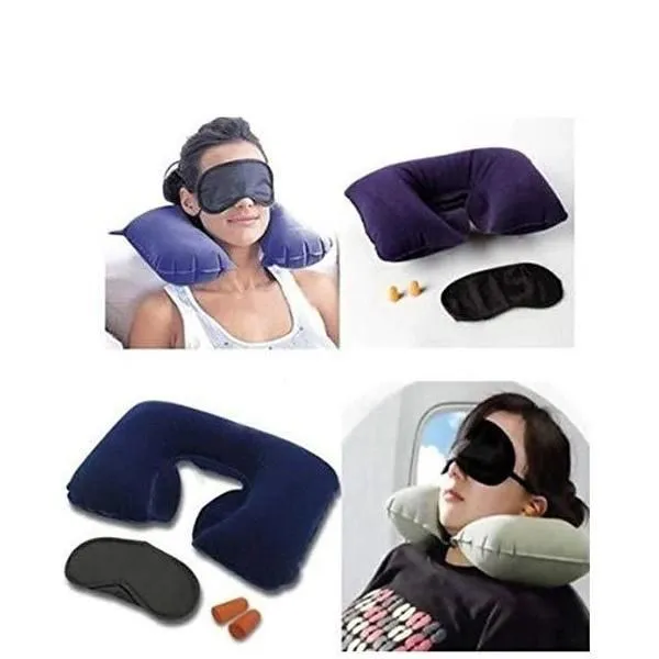 3 in 1 Travel Set Air Cushion Neck Pillow + Eye Mask + Ear Plugs