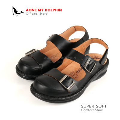 Aone My Dolphin[ลิขสิทธิ์แท้] WD43 - (พื้นส้ม) รองเท้าหนังแท้เพื่อสุขภาพ พื้นนุ่มพิเศษ มีสายหลัง