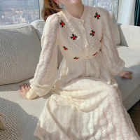 Knitted Embroidery Dress Sweater Womens Autumn and Winter Gentle over-the-Knee Fashion Temperament Slimming Waist-Tight Lady