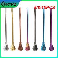 5/8/10PCS 304 Stainless Steel Stirring Spoon Tea Leaky Pipette Scoop Milk Tea Coffee Detachable Drinking Straw Specialty Glassware