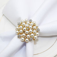 Pearls Round Flower Gold Silver Napkin Buckles Rhinestone Napkin Rings Holders for Halloween Thanksgiving Christmas Home Party