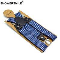 SHOWERSMILE เข็มขัดกางเกงผู้ชายมีสายรัดหนังสีฟ้า Pla ธุรกิจเราสามารถปรับสายรัดยางยืดได้3คลิป Y หลัง