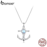 Bamoer 925 Sterling Silver Anchor And Sun Necklace Blue Transparent Neck Chain For Women Engagement Exquisite Fine Jewelrygan349