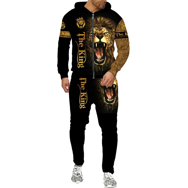 ∏ Fashion 3D the Lion Printed Zipper Coat Hoodie Suits Men 39;s Sweatshirt  Sets Men 39;s Jacket Tracksuit Long Sleeve Men 39;s Clothing 9211