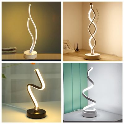 Modern Minimalist Table Lamp LED Spiral Lamp Acryl Desk Lamp USB Bedroom Night Light Living Room Home Lighting EU UK Plug
