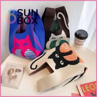 SUN BOX ใช้ซ้ำได้ ถุงช้อปปิ้งถุง การออกแบบเฉพาะ กระเป๋าสะพายไหล่แบบสั้น กระเป๋าถือแบบถัก งานทำมือ กระเป๋าข้อมือปม กระเป๋าโท้ท