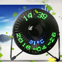 2021New Hot Selling USB LED Clock Mini Fan With Real Time Temperature Display Desktop 360 Cooling Fans for Home Office QJY99