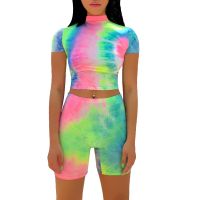 Summer Tie-Dye Sports Two-Piece Suit Jogger Suit Crop Top Cycling Sportswear