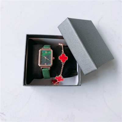 TikTok นาฬิกาสีเขียวขนาดเล็กระเบิด นาฬิกามาลาไคต์ ins ลมผู้หญิงที่เรียบง่ายควอตซ์นาฬิกาสี่เหลี่ยม