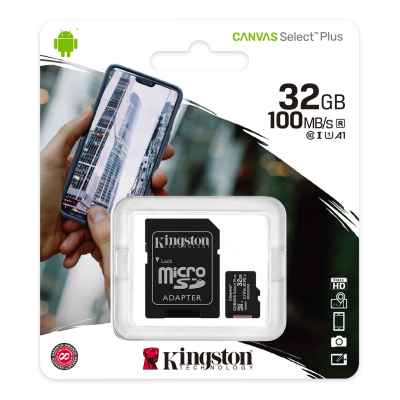 เมมโมรี่การ์ด Kingston 32GB Canvas Select Plus MicroSDHC Class10 100 MB/s Read Memory Card + SD Adapter (รับประกันตลอดอายุการใช้งาน)