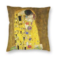 xzx180305   Gustav Klimt Kiss สแควร์ปลอกหมอนบ้านตกแต่ง Liebespaar ภาพวาดหมอนโยนหมอนสำหรับห้องนั่งเล่นสองด้าน