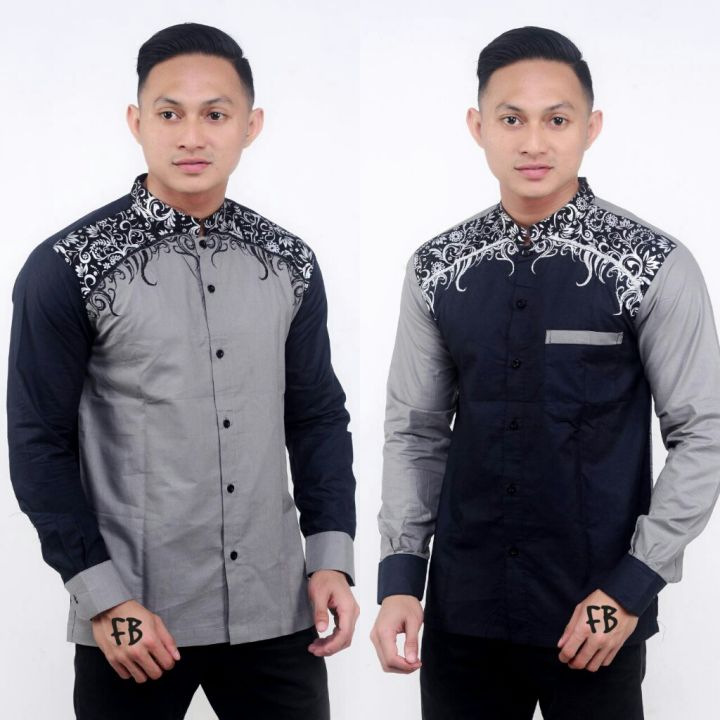 Baju Batik Koko Kombinasi - Batik Pria Koko Lengan Panjang - Koko Batik ...