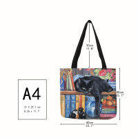 YWBK Cat พิมพ์ผู้หญิง Tote กระเป๋า Designer ผ้าลินิน Reusable กระเป๋าช้อปปิ้งปรับแต่งภาพวาดสีน้ำมันไหล่กระเป๋าสำหรับ Lady Girl Shopper