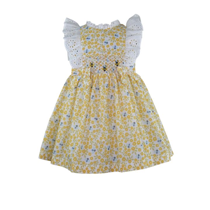 Periwinkle Girls Kids Malene Yellow Bee Smocked Dress