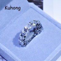 KuhongหรูหราในยุโรปและอเมริกาเลียนแบบMoissaniteสดใสซูเปอร์แฟลชรูปหัวใจรูปไข่แหวนปรับขนาดได้