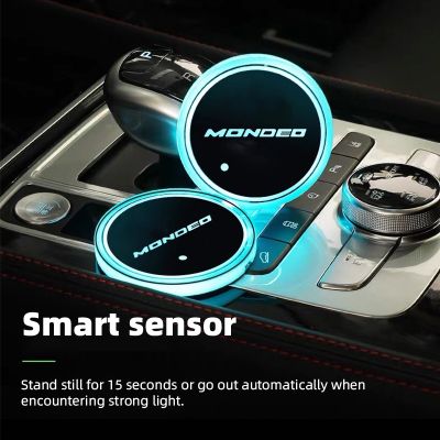 ☃ Luminous Car Water Cup Coaster Holder 7 Colorful USB Charging Car Led Atmosphere Light For Ford Mondeo MK5 MK4 MK3 Accessories