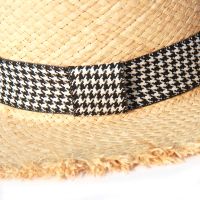 New Design Houndstooth Ribbon Beach Hats For Women Fashion Wide Brim Raffia Hat Ladies Dress Up Summer Straw Sun Visor Caps