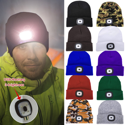 [hot]Comfortable Warm Beanie Cap With LED Lighted USB Rechargeable Mens And Womens Knitting Fishing Hat Portable Warm Woolen Bonnet