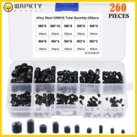 WAPKTY M3/4/5/6/8 ชุดสกรูสกรู สีดำสีดำ 10ขนาด สกรูซ็อกเก็ตหัวอัลเลน พร้อมกล่องเก็บของ เหล็กกล้าคาร์บอนเกรด12.9 Hex grub screw Assortment KIT ตกแต่งด้วยไม้ตกแต่ง