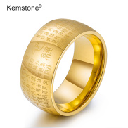 Kemstone Classic Stainless Steel Gold Silver Buddhist Heart Sutra Ring for
