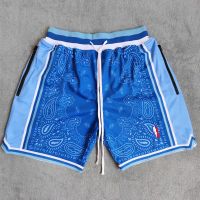 Trillest Masmig Shorts NBA Mens Blue Cashew Flower Double Mesh Knee Above Shorts INS Fashion Hip Hop Shorts Basketball Training Fitness Beach Shorts