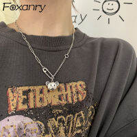 FOXANRY 925 Sterling Silver Sweater Necklace Fashion Hip Hop Vintage Couples Simple Cute Bear Pin Design Party Jewelry Girl Gift