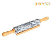 ทำโดยเชฟ 18-นิ้ว Marble ไม้นวดแป้งไม้จับและ Cradle,Non-Stick FDA อนุมัติ (สีเทาและสีขาว)