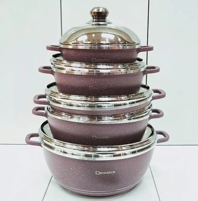 10 Dessini Italy Non Stick Ceramic Coating Cooking Pot Set Kitchen Cookware Rendang Memasak Periuk Memasak Pekakas Dapur