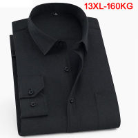 Large size 10XL 11XL 12XL 13XL shirt business office comfortable mens long sleeve lapel black top 7XL 8XL 9XL