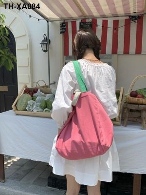 Feifei Self-Madeกระเป๋าฤดูร้อนผู้หญิง 2023 ใหม่ผ้าใบขนาดใหญ่สีจับคู่กระเป๋าสะพายมือถือสีชมพูกระเป๋าใหญ่