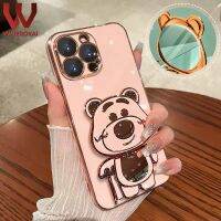 เคสมือจับสำหรับโทรศัพท์มือถือที่ตั้งรูปหมีรูปสตรอเบอร์รี่รูปการ์ตูน3D น่ารักสำหรับ Xiaomi Redmi 12กล้องปกป้องชุบทองกรอบหลังซิลิโคนนิ่ม