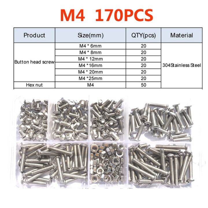 120-434pcs-m2-m3-m4-m5-m6-304-a2-round-stainless-steel-hex-socket-button-head-allen-bolt-screw-and-304-nut-assortment-kit-set