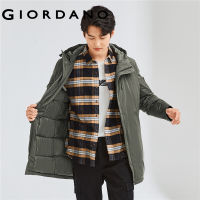 GIORDANO Men Down Jackets Hooded Design 90% Grey Duck Down Jackets Machine Washable Waterproof Mid-Long Down Jackets 01079646