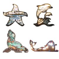 Ocean Style Wooden Statue Hollowed Animal Ornament With LED Light Dolphin Starfish Sea Horse Desktop Decoration Christmas Gift