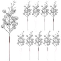 10Pcs Christmas Simulation Snowflake Berry Artificial Berry Stems Glitter Fake Berry Branch For Christmas Tree Wreath Decoration Artificial Flowers  P