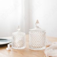 European Glass Storage Jar Modern Relief Decorative Bedroom Jewelry Container Home Living Room Desktop Coffee Sugar Cube Jars