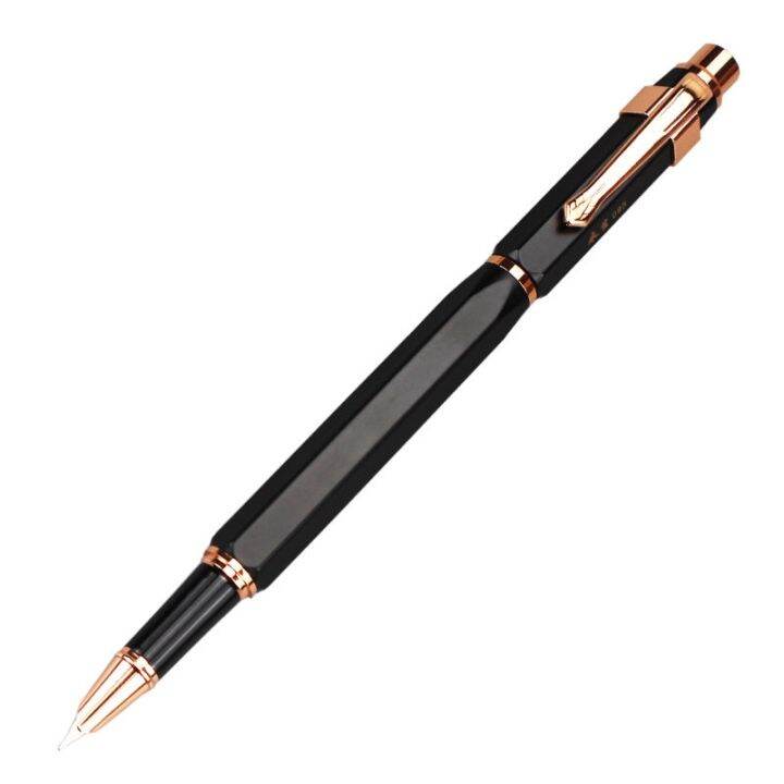 rare-old-stock-wing-sung-095-fountain-pen-hexagon-black-metal-ink-pen-bronze-clip-f-nib-stationery-office-school-supplies