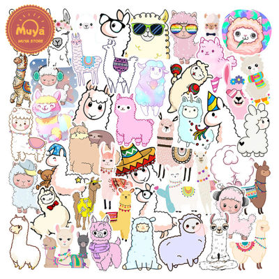 MUYA 50Pcs Llamas และ Alpaca สติกเกอร์สัตว์น่ารักสติกเกอร์กันน้ำสติ๊กเกอร์ไวนิลสำหรับเด็ก